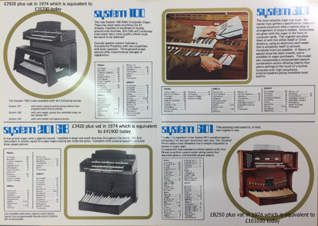 Old Allen organ 1974 brochure prices