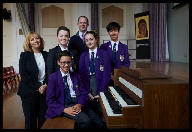 St Edwards College Liverpool Loan Organ with students and teachers