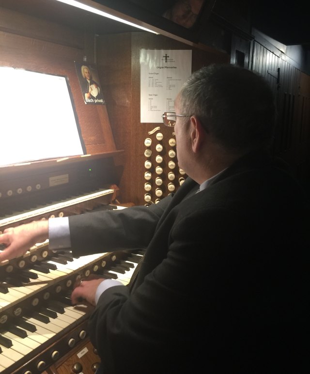 Westminster Cathedral Grand Organ Console - Richard Goodall having a go at the organ.