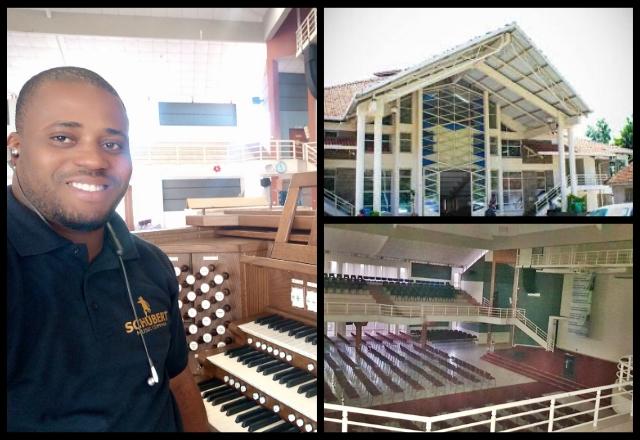 Viscount organ installation in St Andrew's Church in Nairobi Kenya. Ibok at Regent 356D organ console and interior and exterior pictures of the church.