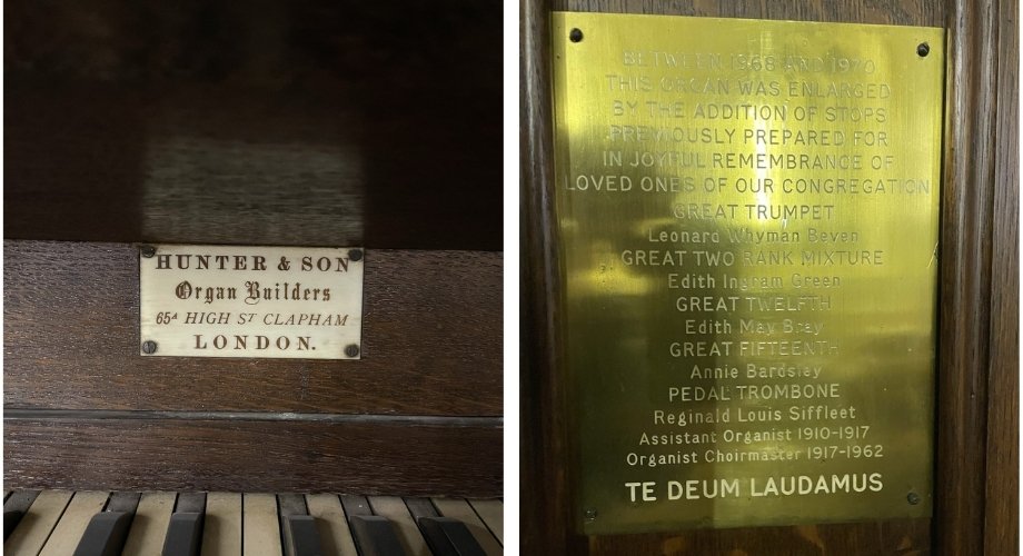 St Pauls organ label and plaque