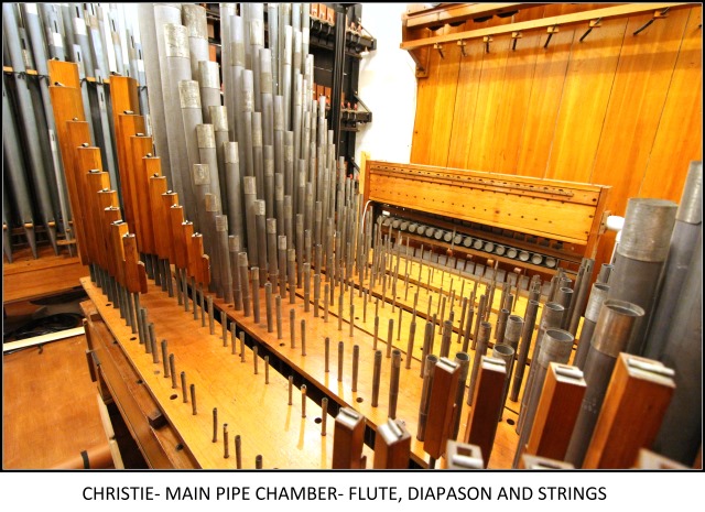 Christie organ - Main pipe chamber - flute, diapason and strings