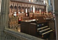 Bristol Cathedral Viscount Hire Organ in situ in front of pipe organ case