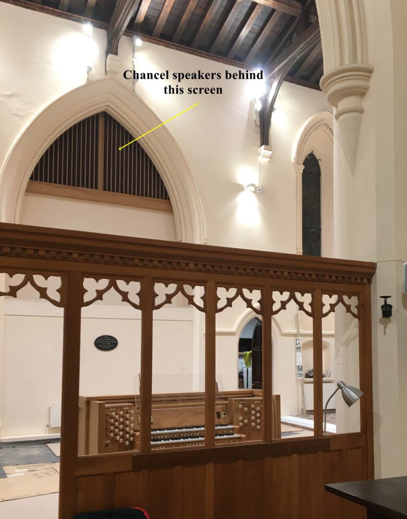 Chancel organ speakers behind the screen