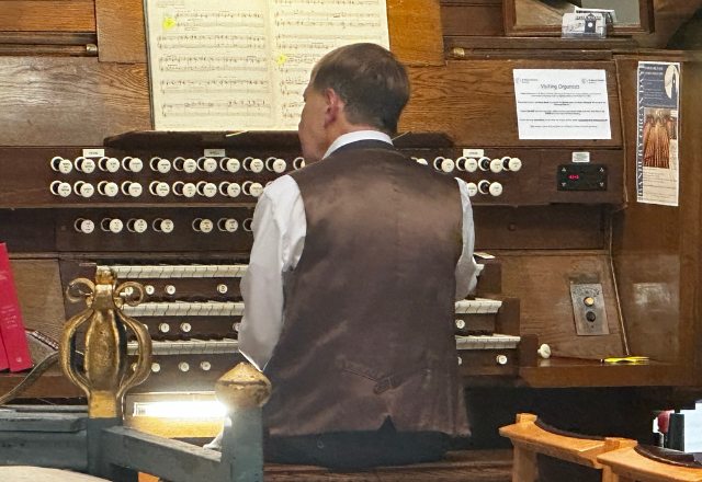 James Parson at organ console in St Mary's Church Banbury