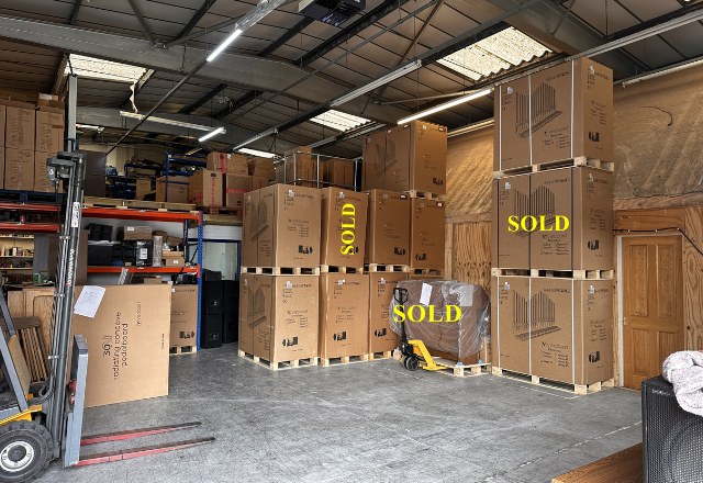 Viscount empty warehouse with sold organs marked out