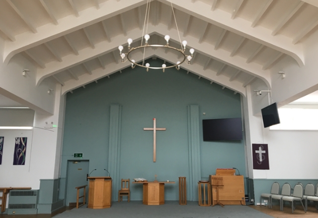 Dorridge Methodist Church. Viscount Envoy 23-S on right hand side
